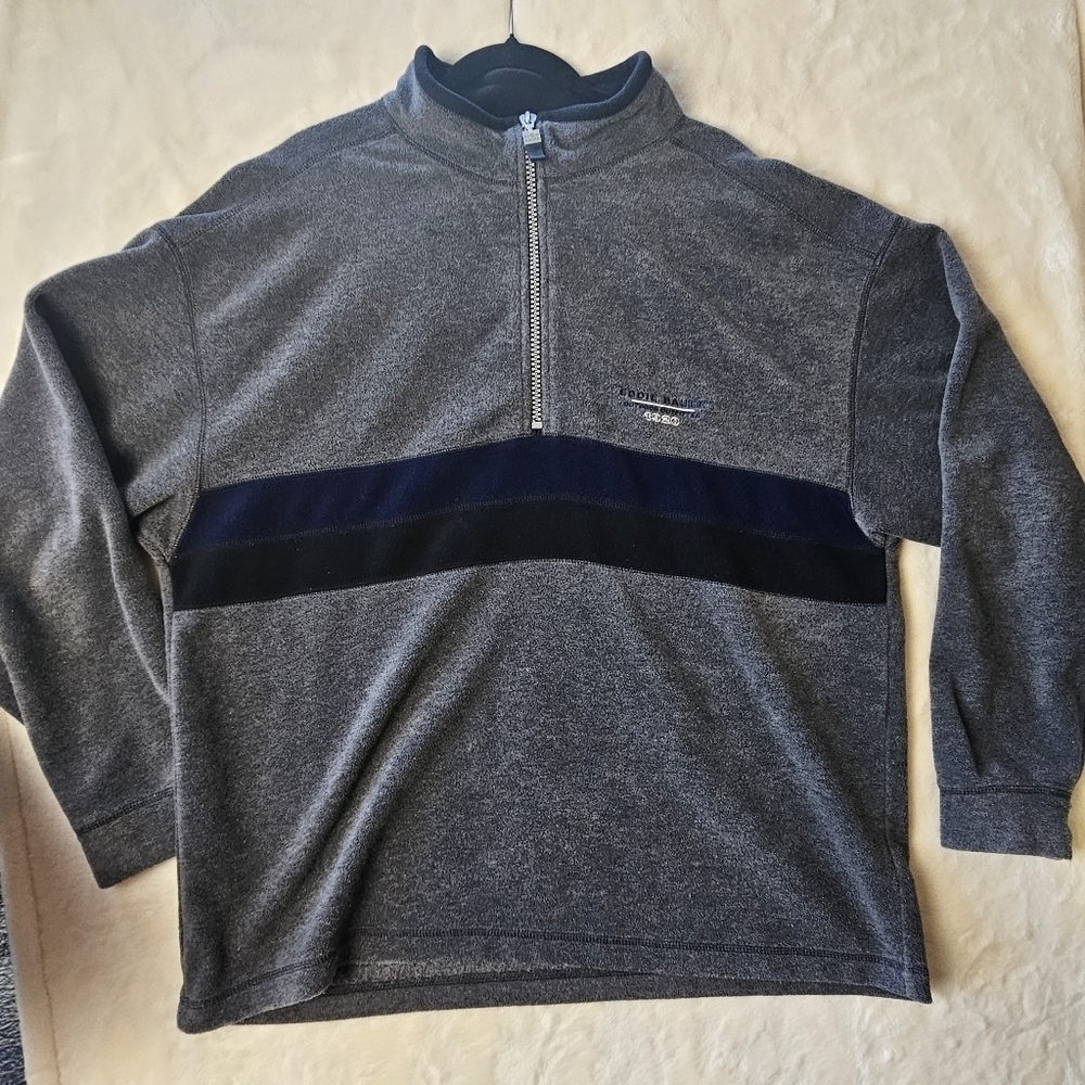 Eddie Bauer sweater Large quarter zip Stripe Navy sports Warm Outdoor